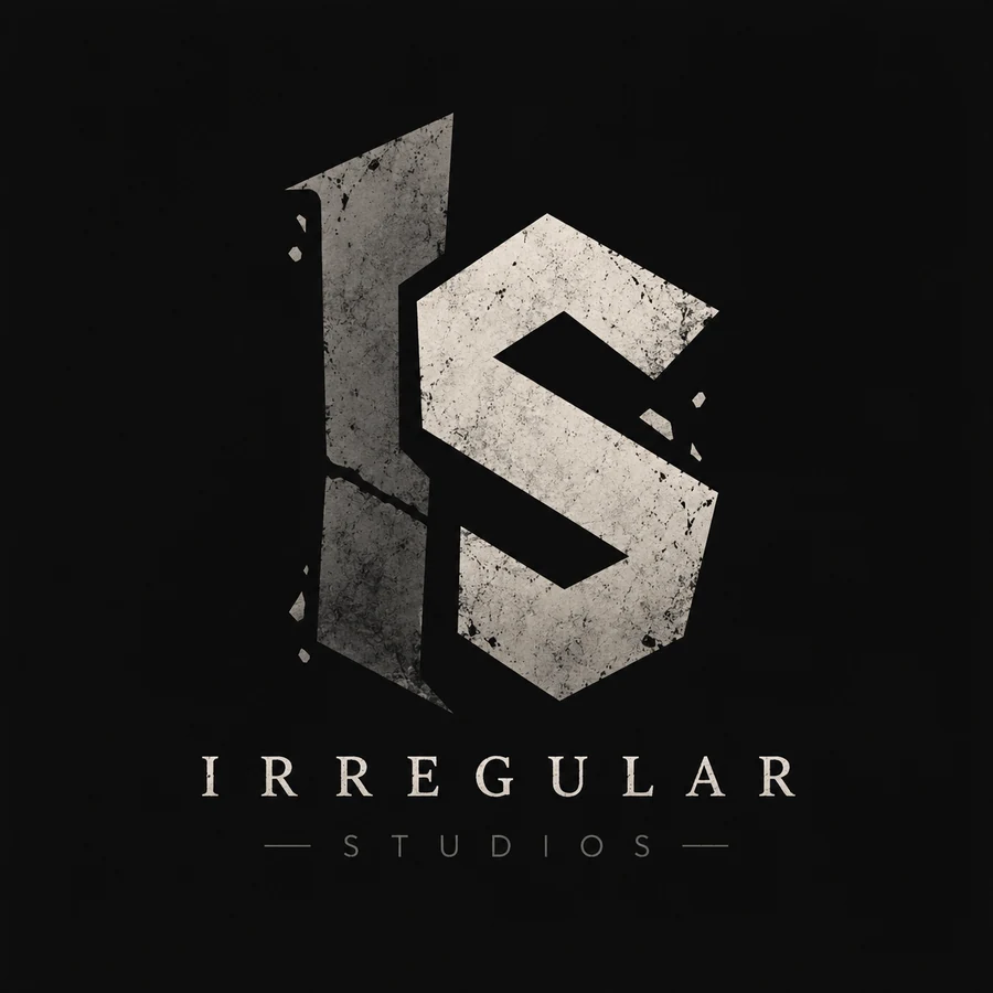 Irregular Studios: a distressed stone IS monogram above the studio name